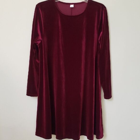 Old Navy Dress Womens L Cranberry Red Velvet A-Line Fall Holiday Formal Hoco - Picture 1 of 6